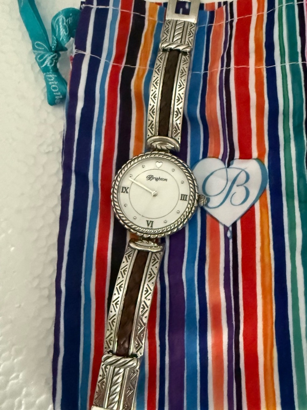 Brighton Watch Capistrano Silver Toned Brown Leather Braided Inlay Southwestern - Picture 13 of 15